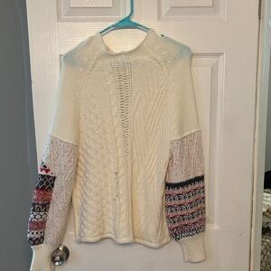 Altar'd State Cream Sweater with Patterned Sleeves